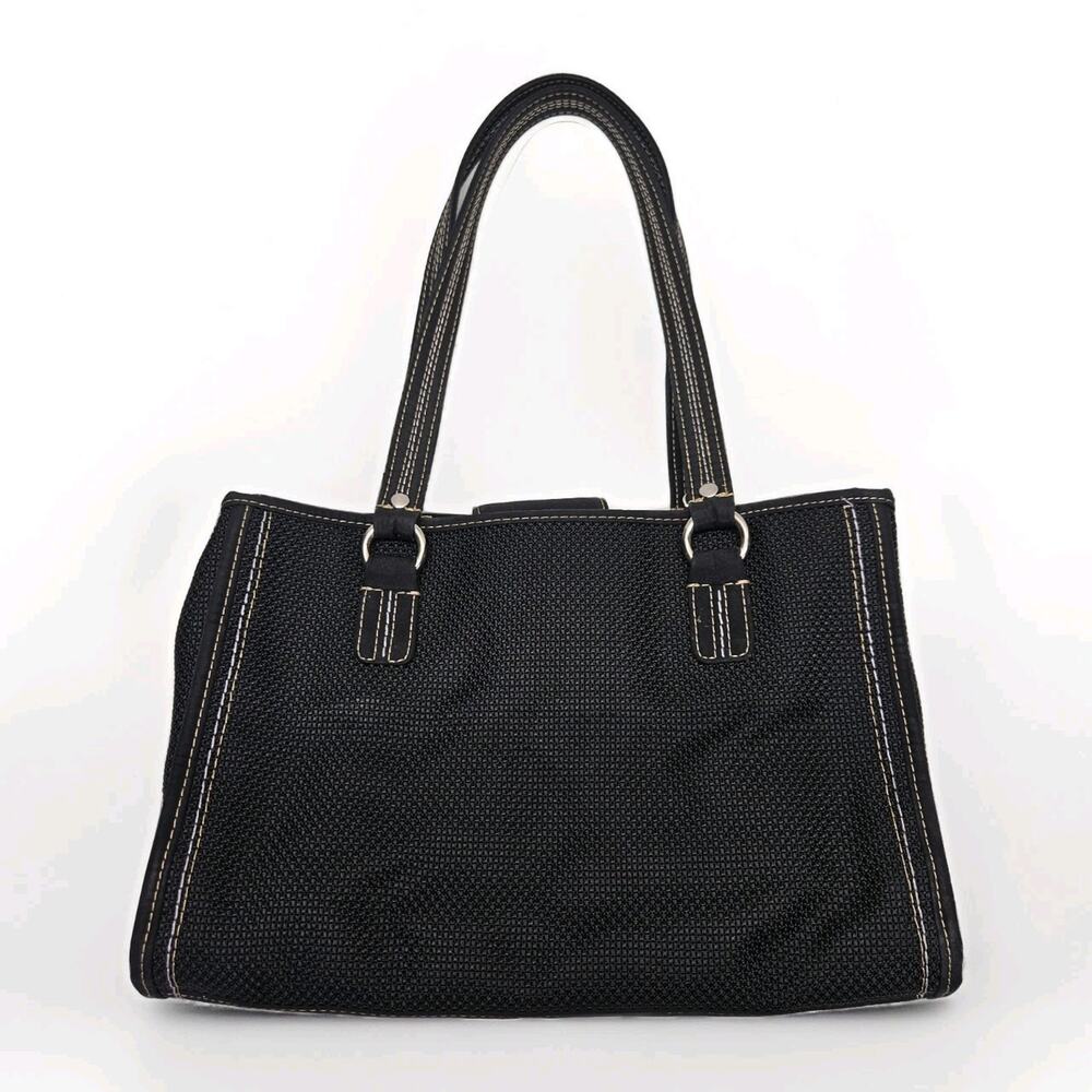 Vtg 90s The Sak Black Purse Woven Crochet Dbl Top Handle Tote Bag Summer Classic